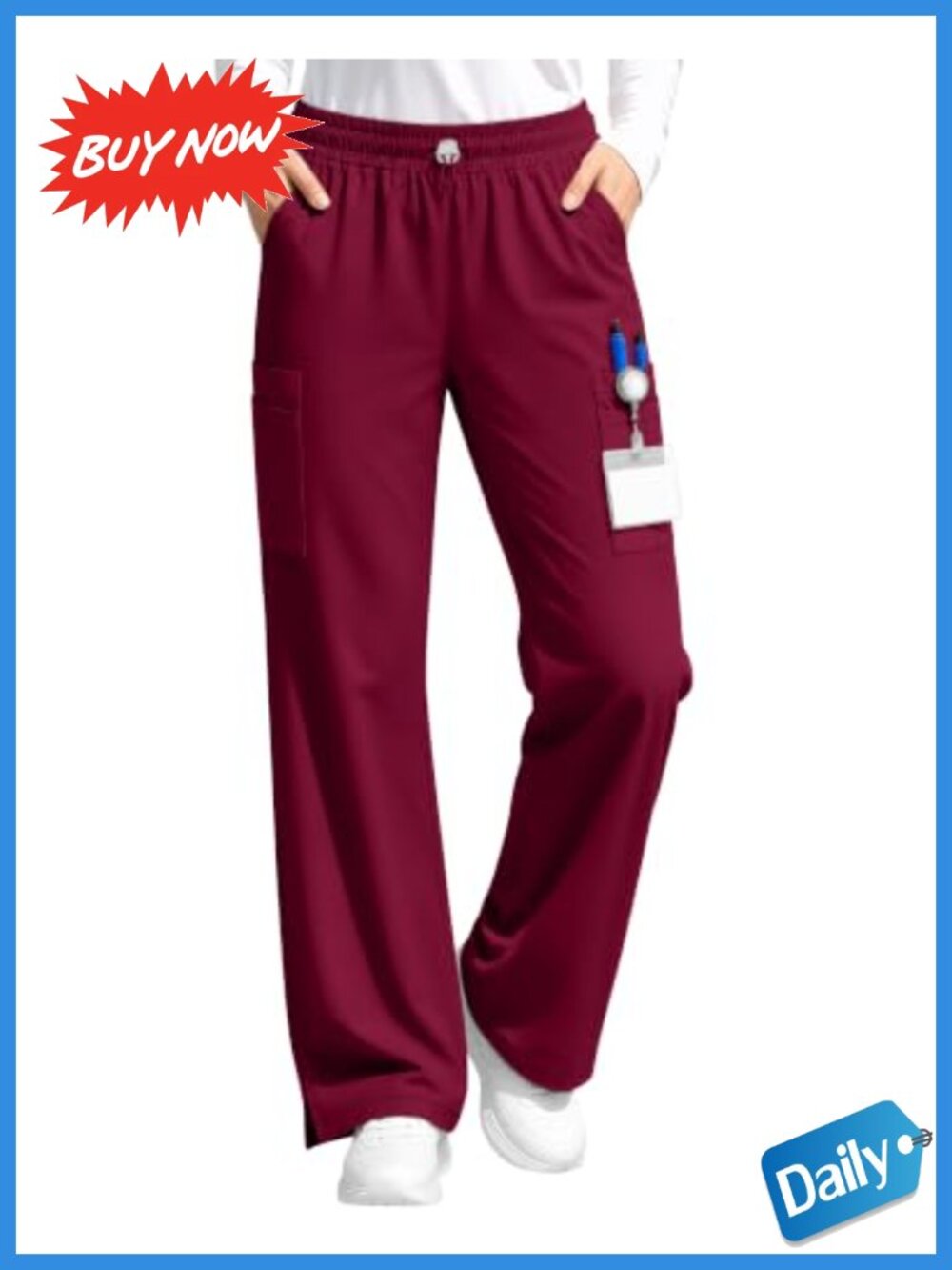 Wide Leg Scrub Pants with 10 Pockets Stretch Medical Work Bottoms